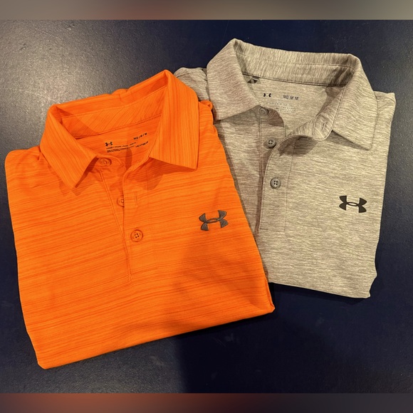 Under Armour Polo Shirts One is Heather Grey & One is Orange - Picture 1 of 13